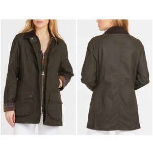 Barbour Women's Olive Beadnell Water Resistant Waxed Cotton Wax Jacket Size 10